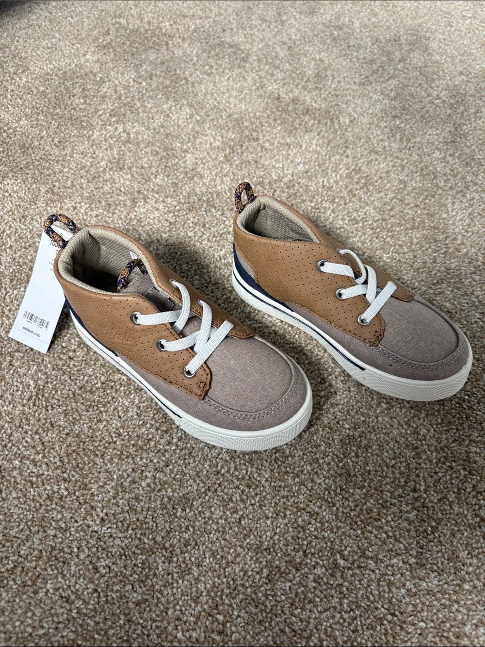 NWT 11 Toddler Boy OshKosh B'gosh Tan and Gray Kids High-Top Sneakers